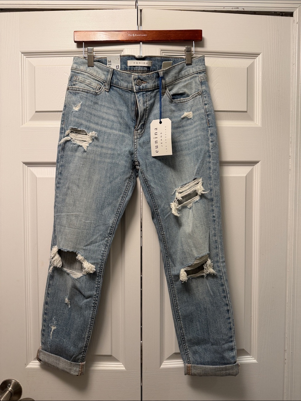 eunina Light Blue Distressed Boyfriend Jeans